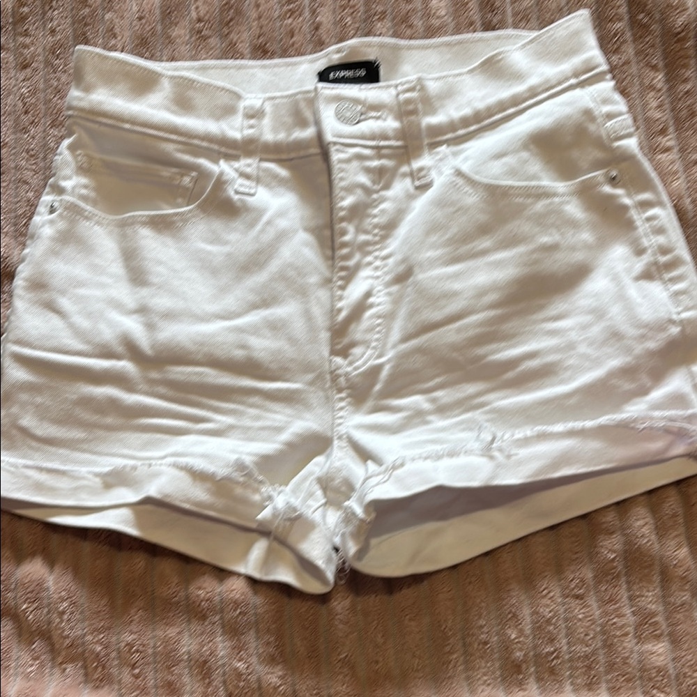Express White High Waist Denim Shorts